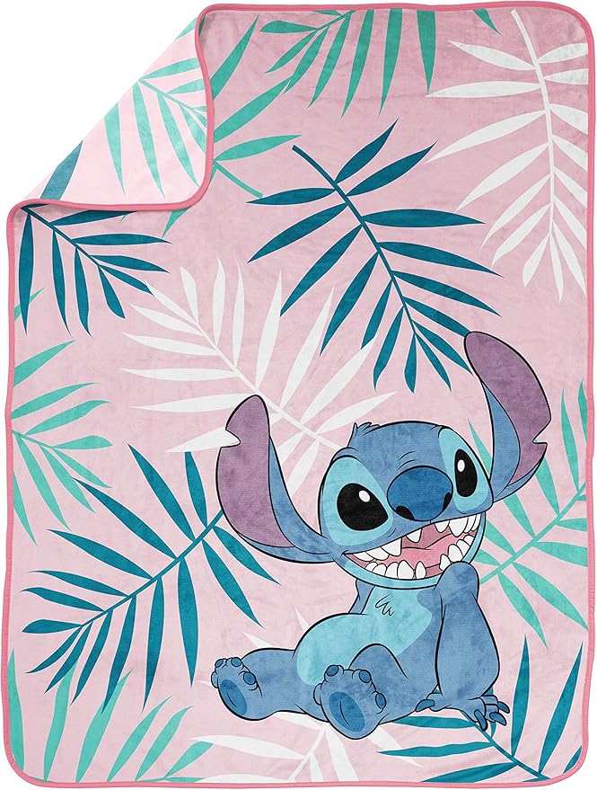 Jay Franco Plush Throw Blanket – 46" x 60" Inches Kids Hero Soft & Cozy Fleece Throw for Bedroom & Couch Décor, Official Licensed Product, Pink - Lilo & Stitch
