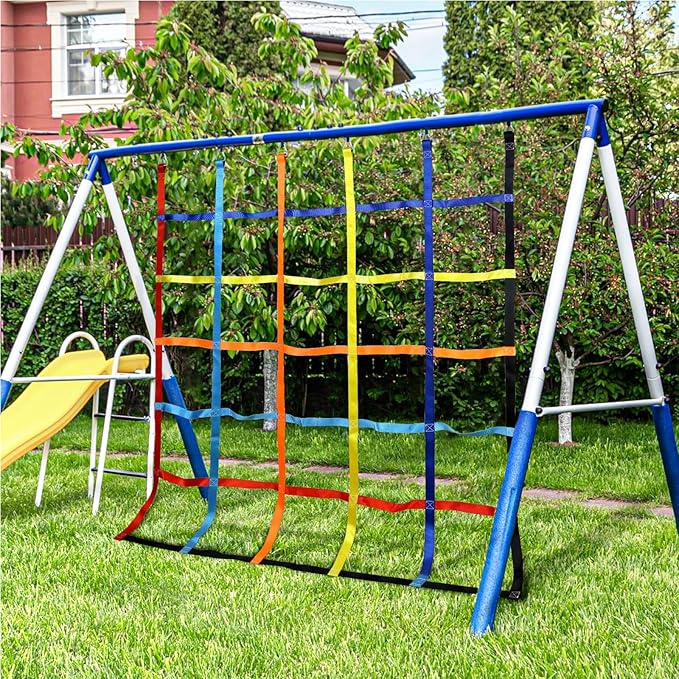 TOPNEW Climbing Net for Kids Outdoor, Ninja Cargo Net Rope Ladder Net for Ninja Slackline, Jungle Gyms, Swing Set, Playground Netting, Multi-Color