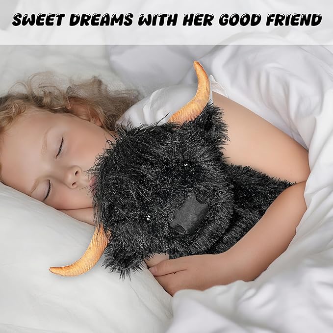 Highland Cow Weighted Stuffed Animals, 4 Lbs Black Highland Cow Plush 13.7 Inches, Surprise Weighted Stuffed Animals Gift for Kids Birthdays, Halloween, Christmas (Black)