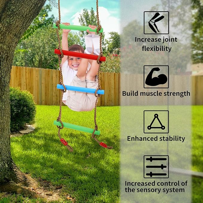7FT Colorful Camping Rope Ladder for Kids - Hanging Climbing Ladder for Swing Set, Playground, Tree House, Ninjaline, Indoor & Outdoor Play Set