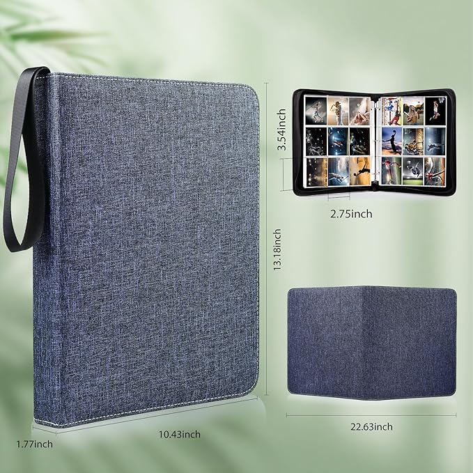 WOT I Trading Card Binder, 900 Pockets Collection Card Binder Sleeves with Polyester Fabric Cover&Zipper - Dark Blue