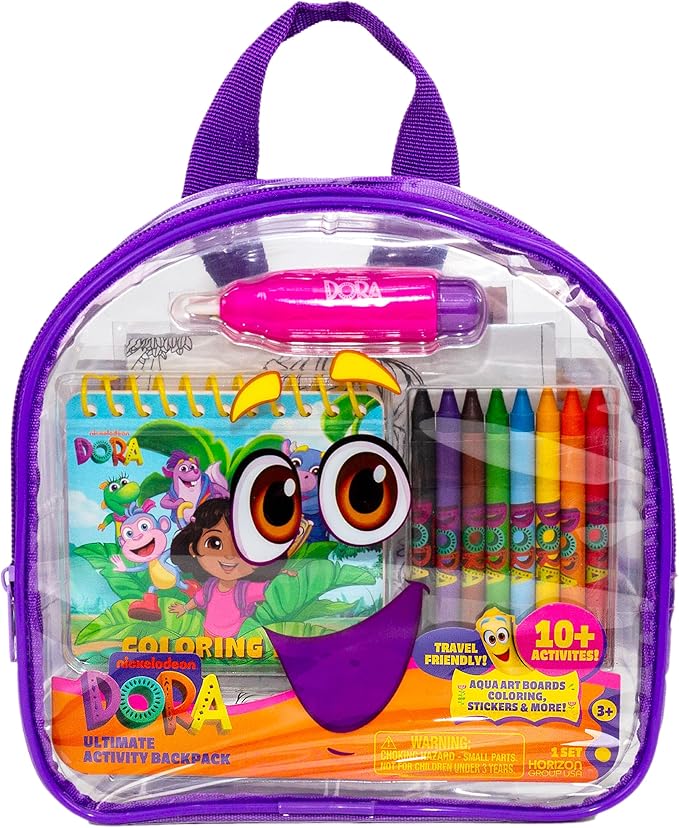 Dora Ultimate Backpack, 10+ Creative Projects in a Reusable Backpack, Includes Aqua Art, Coloring Sheets, & Cute Stickers, Less-Mess Toddler Toys, Road Trip Essentials for Kids, Great Airplane Toy