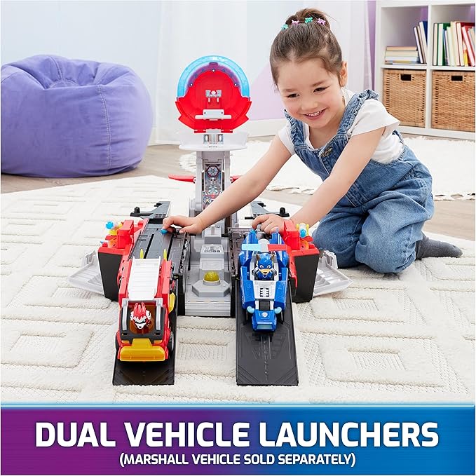 Paw Patrol: The Mighty Movie, Aircraft Carrier HQ, with Chase Action Figure and Mighty Pups Cruiser, Kids Toys for Boys & Girls 3+