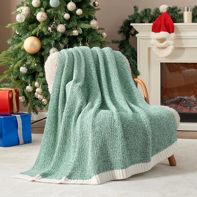 Snuggle Sac Green Blanket Twin Size Bedding Blankets, Super Soft Warm Cozy Knit Blankets for Sofa, Bed, Living Room, Heather Green, 60x80 inches,