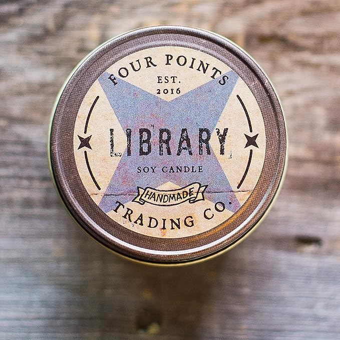 Four Points Trading Company Candles - Library Scented Aromatherapy Candles - Perfect Candle for Women or Men - Great for Birthday, Grandma, Mom, Home and Apartment Decor - 100% Soy Candle - 8oz