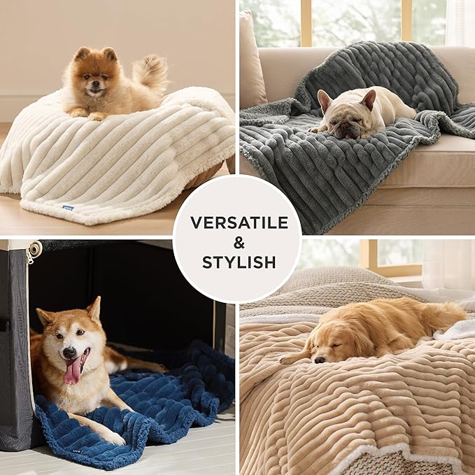 Bedsure ComfyFleece™ Waterproof Dog Blankets for Medium Dogs - Soft Puppy Cat Blanket Corduroy Fleece Washable, Cozy Calming Reversible Furniture Protection for Pet Kitten Doggy,30"x40", Tuscan Beige