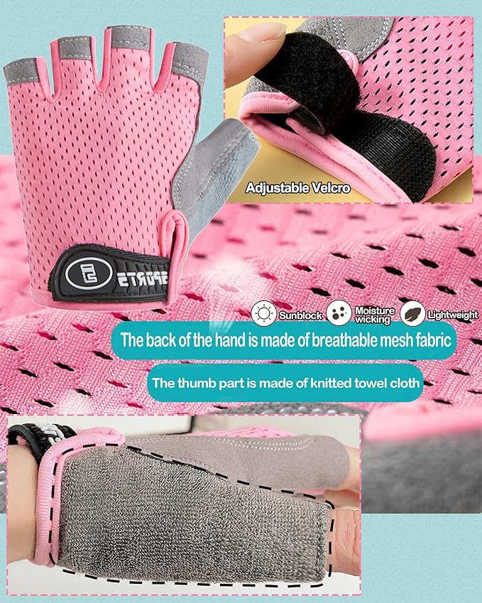Kids Fingerless Cycling Gloves Non-Slip Bike Gloves for Youth Girls Boys 3-14T, Breathable Gloves for Skating Scooter