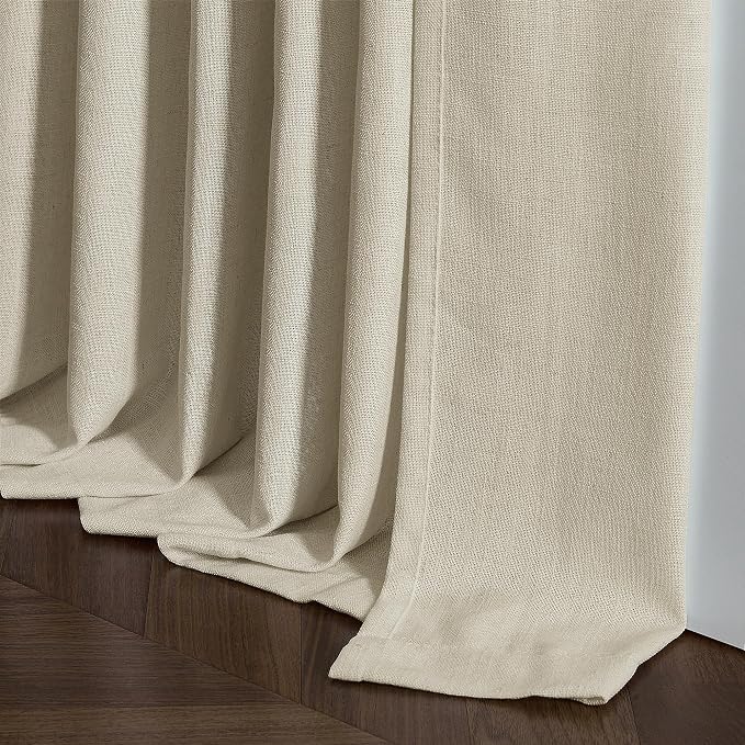 Linen Beige Pinch Pleated Semi Sheer Curtains 78 Inches Long 2 Panels Set | Memory Shape Trained, Neutral for Living Room Bedroom Cabin Closet, 400GSM Flax Fabric, Pinch Pleat with Hooks Rings Back Tab