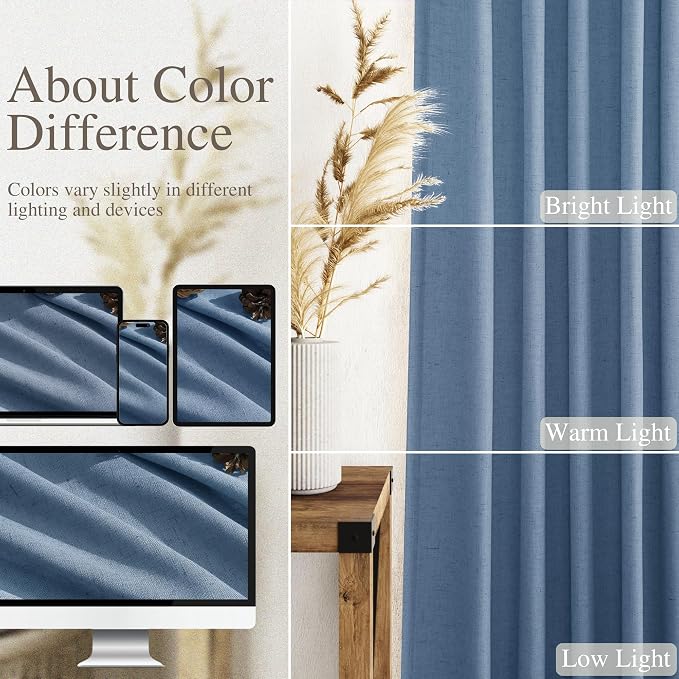 Extra Long Curtains 102 Inches for Living Room/Bedroom Stone Blue Back Tab Rod Pocket Light Filtering Semi Sheer Drapes Cotton Linen Textured Window Curtain 102 Inch for Bedroom 9 FT,2 Panels