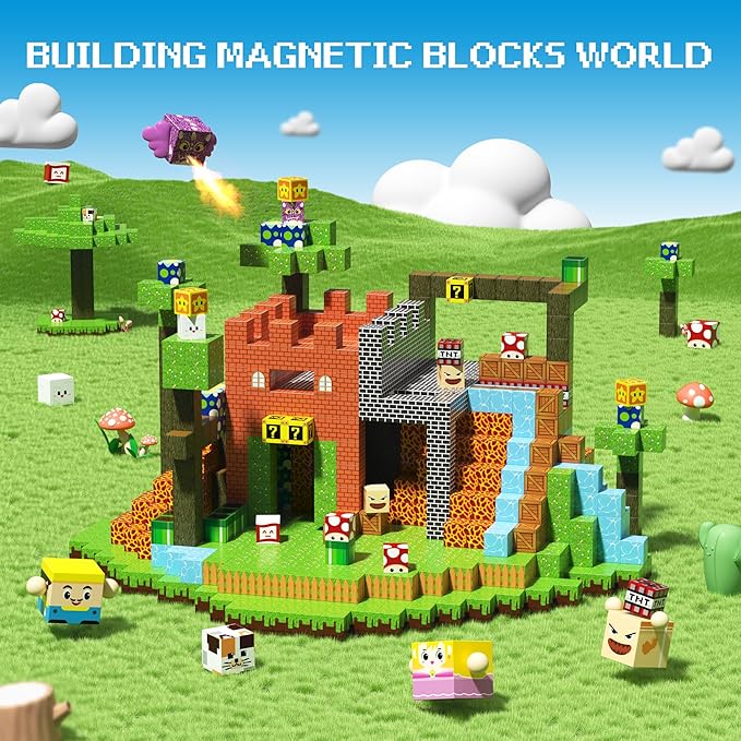 Magnetic Blocks - 150 PCS Magnets Game-Based Building Block for Ages 3,4,5,6,7,8,9,10,11 Kids Birthday Toy Sets Present, Stacking Cubes Construction Gift for Toddlers Boys & Girls, Castles and Dragon