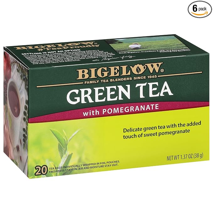 Bigelow Tea Green Tea with Pomegranate, Caffeinated Tea with Pomegranate, 20 Count Box (Pack of 6), 120 Total Tea Bags