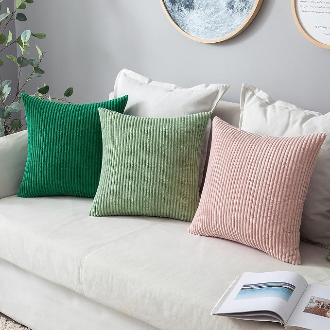 MIULEE Lumbar Corduroy Throw Pillow Covers Set of 2 12x20 Sage Green | Decorative Soft Striped Textured Cushion Cases, Boho Pillowcases for Home Decor, for Couch Chair Sofa Bed Living Room