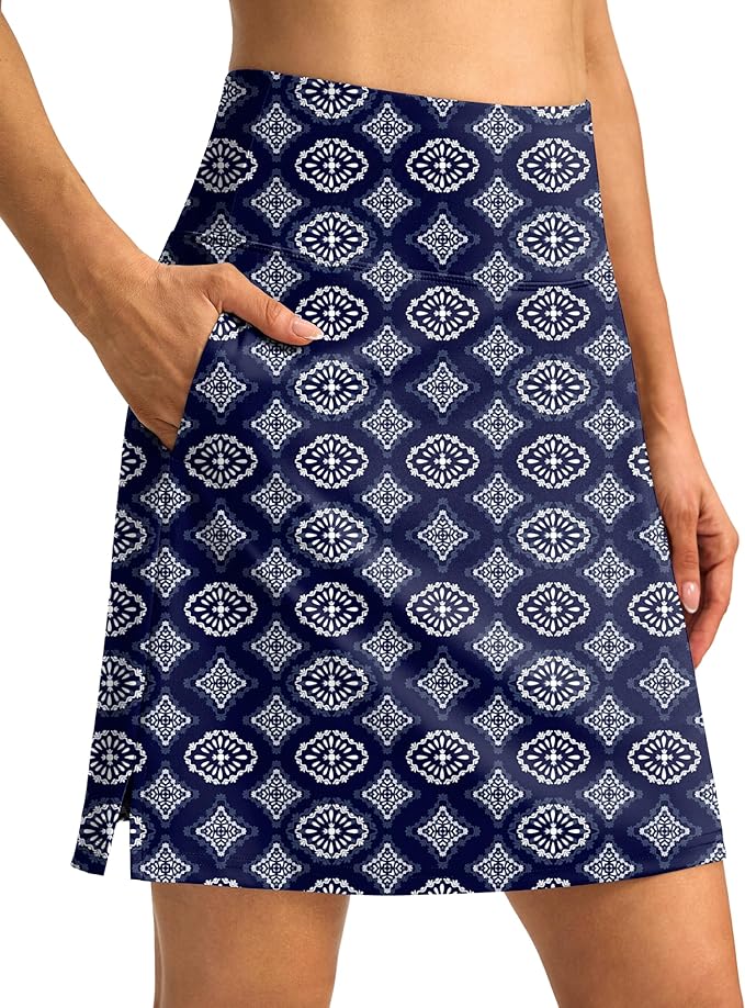 18" Skorts for Women 3 Pockets High Waist Long Athletic Tennis Skirt Golf Skort for Casual Summer Travel