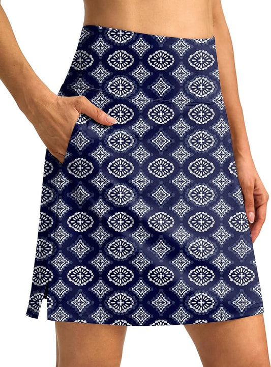 18" Skorts for Women 3 Pockets High Waist Long Athletic Tennis Skirt Golf Skort for Casual Summer Travel