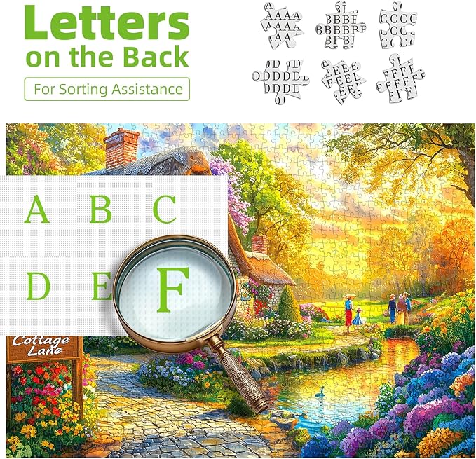 Fairy Tale Cottage 1000 Piece Jigsaw Puzzle for Adults - Scenic House Garden with Sunset & Colorful Flowers Landscape Challenging Puzzle Games Fun Family Activity （27.6" x 19.7"）