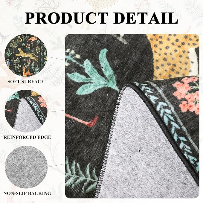 DUKINO 3x7 Hallway Runner Rug, Non Slip Animal Kitchen Runner Rug, Black | Soft, Low Pile, Stain Resistant Indoor Carpet Runner for Entryway, Bedroom, Bathroom, Laundry, Pet Friendly, Home Decor