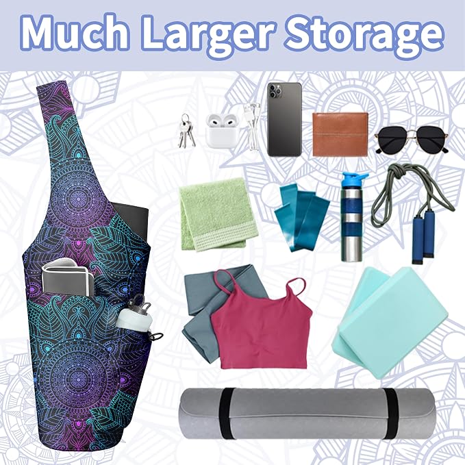Yoga Bag for Women, Large Yoga Mat Bag Tote Carrier with Wet Dry Pocket, Water Bottle Holder & Adjustable Strap, Fits 1/2" Thick Yoga Mat for Gym, Pilates, Travel, Work