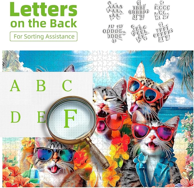 Cat 500-Piece Jigsaw Puzzle for Adults - Fun Beach Party Scene with Sunglasses & Leis - Unique Home Decor & Gift Idea - 23x15 Inch