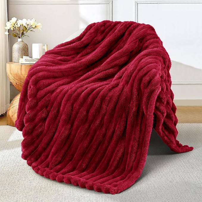 Exclusivo Mezcla Striped Fleece Throw Blanket for Couch, Sofa, Bed, 50"x60" | Soft Breathable Cozy Bed Blankets, Lightweight Plush Fluffy Fuzzy Jacquard Decorative Blankets