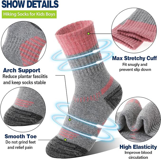 ANTSANG Kids Toddlers Boys Girls Merino Wool Hiking Athletic Thermal Warm Winter Socks