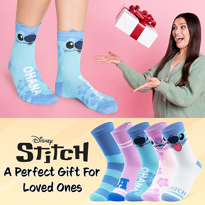 Disney Stitch Socks Gifts for Women Teens, US Size 4-9, Baby Yoda Pack of 5 Fuzzy Casual Crew Socks for Home Sleep Winter