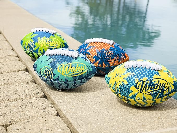 Wahu 100% Waterproof Mini Beach Football with Real Laces for in and Out of Water Play, 6.5" Outdoor Mini Football for Pool and Beach Games, Teal/Yellow