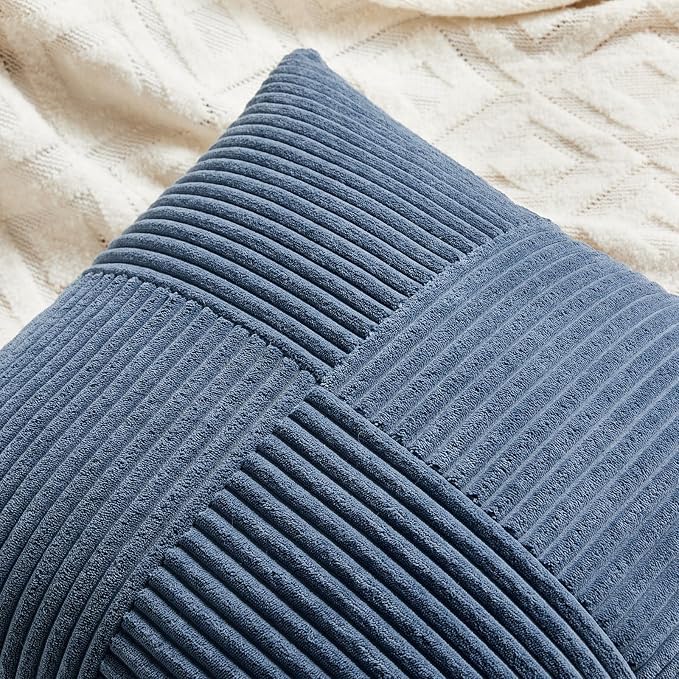 Fancy Homi 2 Packs Dusty Blue Lumbar Decorative Throw Pillow Covers 16x32 Inch for Couch Bed Sofa, Rustic Farmhouse Boho Home Decor, Soft Striped Corduroy Rectangle Accent Cushion Case 40x80 cm