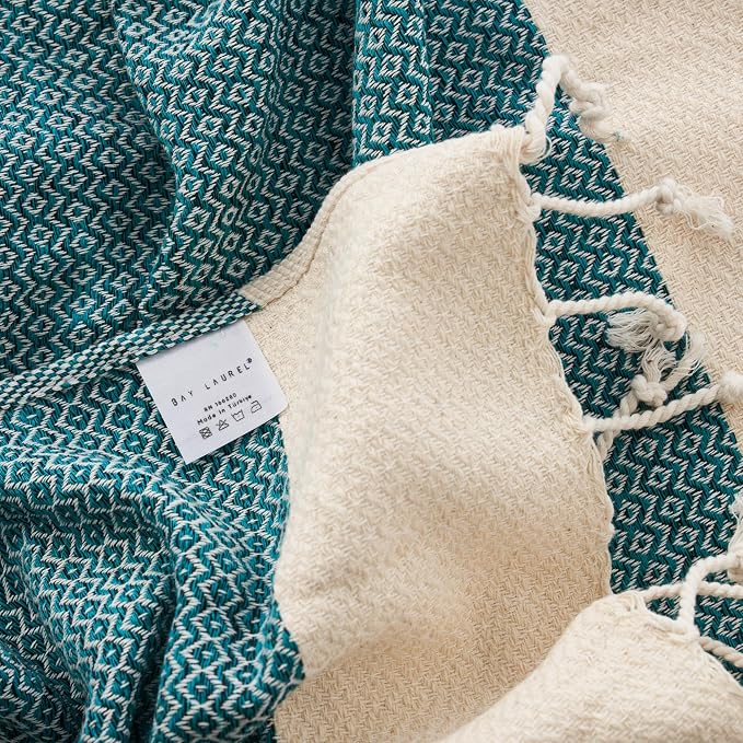 BAY LAUREL Turkish Hand Towel – Pack of 2 | Soft & Absorbent Decorative Towels for Bathroom, Hand, Face, Hair, Gym, Yoga, SPA, Kitchen & Tea | Boho Decor (Petrol, Diamond 15x26 Inches (Set of 2)