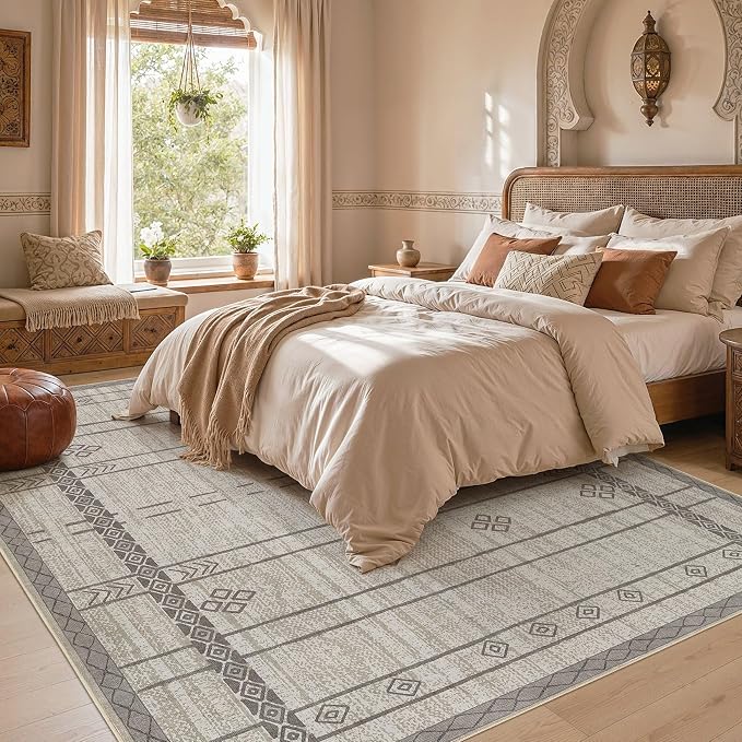cotiled 5x7 Area Rugs Living Room Rug: Washable Boho Rugs with Non Slip Backing Large Soft Indoor Stain Resistant Carpet for Bedroom Farmhouse Dining Room Lightweight Home Decor Grey Brown