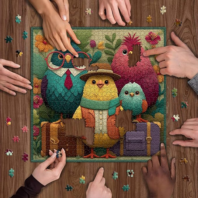 Bird Puzzles for Adults 1000 Pieces, Cute Bird Flower Garden Quilt Puzzle, Funny Floral Jigsaw Puzzle with Animal,Patchwork Challenging Puzzles for Adults