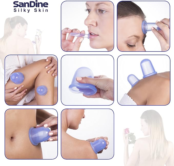 Body Cupping Therapy Sets - Sandine Face Cupping Set - Facial Cupping System - Silicone Massage Cups - Cupping for Cellulite Kit - Ideal to Shape Your Cheeks, Chin by Sandine (Blue)