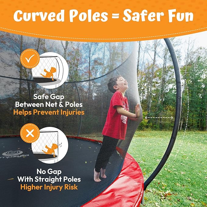 JUMPZYLLA Trampoline Outdoor 8FT 10FT 12FT 14FT 15FT 16FT with Enclosure and Ladder, ASTM Approved Recreational Trampoline for Kids and Adults, Anti-Rust Coated Frame