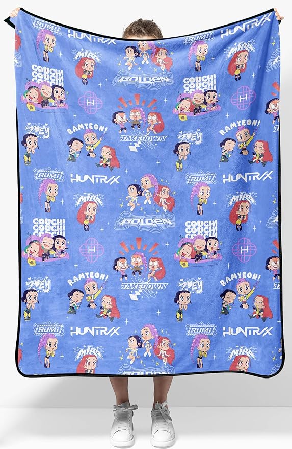 Jay Franco Kids Plush Throw Blanket – Ultra Soft Cozy Plush Fleece for Bed, Couch, Sofa, Home Décor, Official Licensed Huntrix, Purple - Kpop Demon Hunters, 40x50 - Travel Blanket