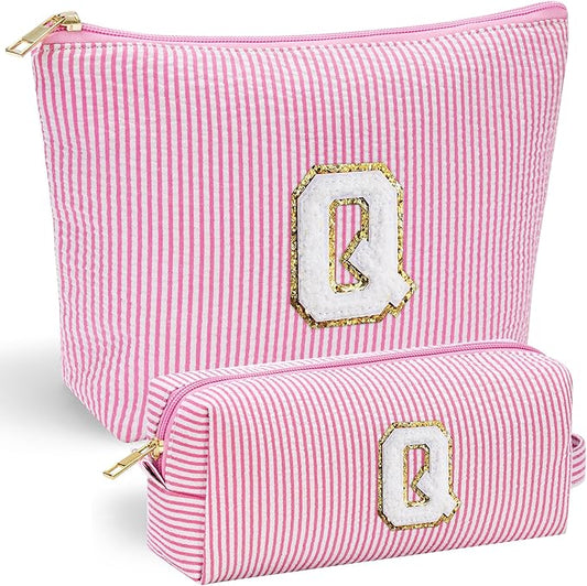 YOOLIFE Personalized Makeup Bag - Initial Cosmetic Bag for Women Travel, Cute Friend Wedding Girlfriend Birthday Gift for Teen Girls 16-18 Q