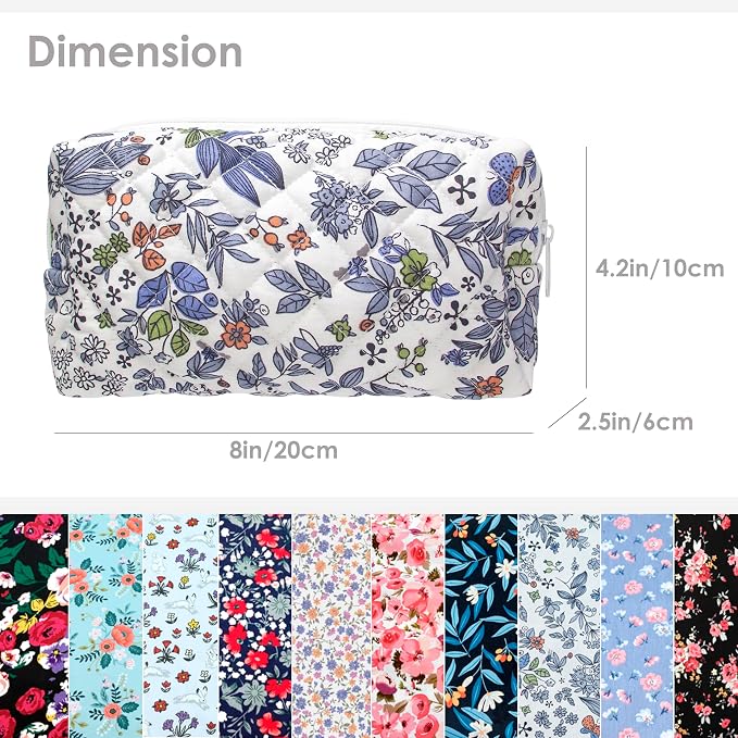 PAZIMIIK Small Quilted Makeup Bag,Zipper Cosmetic Pouch,Leaf White | Lightweight Cosmetic Bag Organizer for Women,Purse Storage Holds Makeup,Toiletries,Skincare,Beauty Essentials,Travel Items