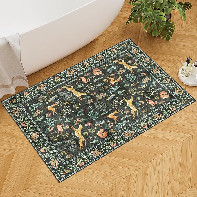 DUKINO 2x3 Rug, Animal Door Mat Washable Rug for Entryway Non Slip, Black | Low Pile, Soft Indoor Small Rug for Entrance, Bedroom, Bathroom, Laundry, Pet Friendly, Lightweight, Non-Shedding