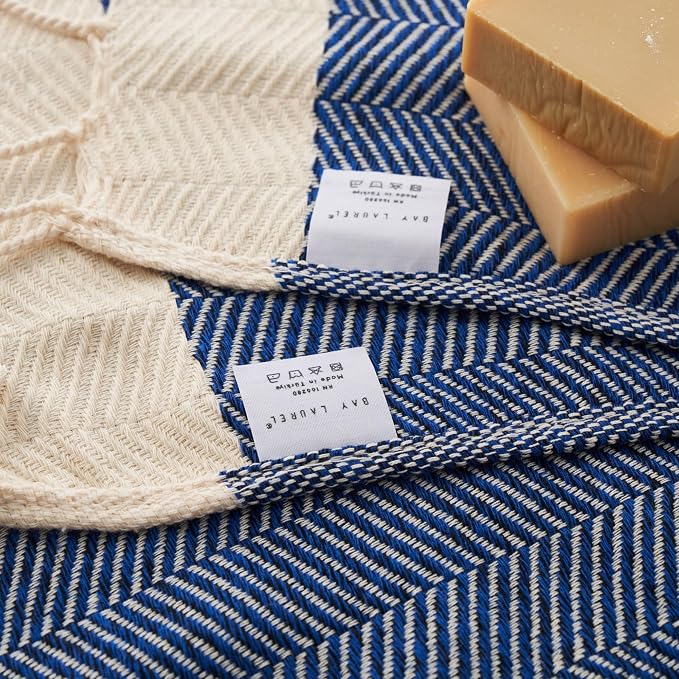 BAY LAUREL Turkish Hand Towel – Pack of 2 | Soft & Absorbent Decorative Towels for Bathroom, Hand, Face, Hair, Gym, Yoga, SPA, Kitchen & Tea | Boho Decor (Azure, Herringbone 15x26 Inches (Set of 2)
