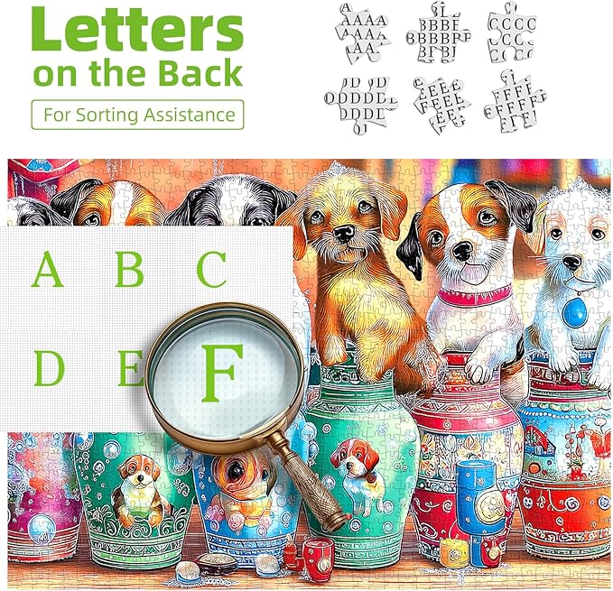 300 Piece Jigsaw Puzzle for Adults - Fun Colorful Vases & Funny Puppy Design | Challenging Pet Lover Puzzle for Family Game Nights & Gifts | 17x11 Inches