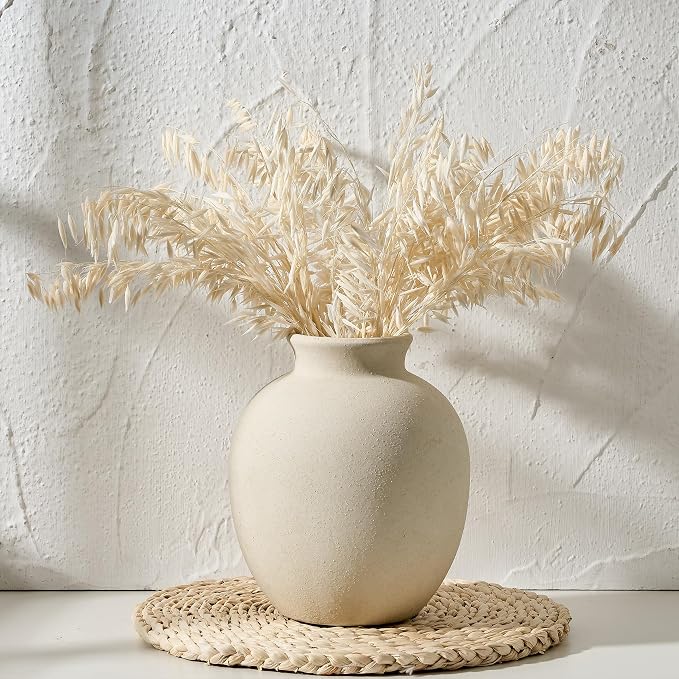 SIDUCAL Ceramic Decorative Flower Vase | 7.48 Inch Pottery Rustic Farmhouse Boho Vase for Home Decor, Table, Living Room, Bathroom, Coffee Desk, Shelf, Mantel Decoration, Wedding, White
