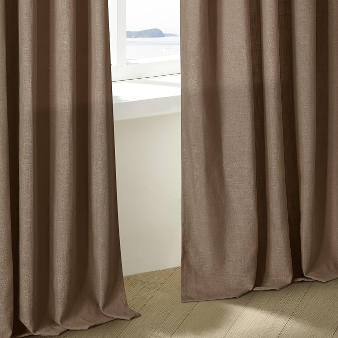 TWODRAPES Brown Pleated Linen Curtains 96 Inches Long Living Room 2 Panel Set Semi Sheer Light Filtering Pinch Pleat with Rings Hooks Drapes Boho Rustic Farmhouse Dutch Cocoa Curtain Bedroom Window