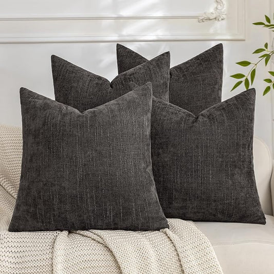 Set of 4 Soft Textured Decorative Throw Pillow Covers 24x24 Inch Cozy Farmhouse Cushion Cover Square Accent Pillow Cases for Bed Couch Sofa Living Room, Dark Grey