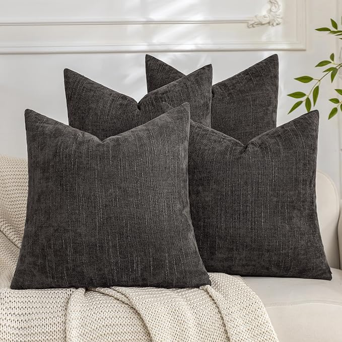 Set of 4 Soft Textured Decorative Throw Pillow Covers 20x20 Inch Cozy Farmhouse Cushion Cover Square Accent Pillow Cases for Bed Couch Sofa Living Room, Dark Grey