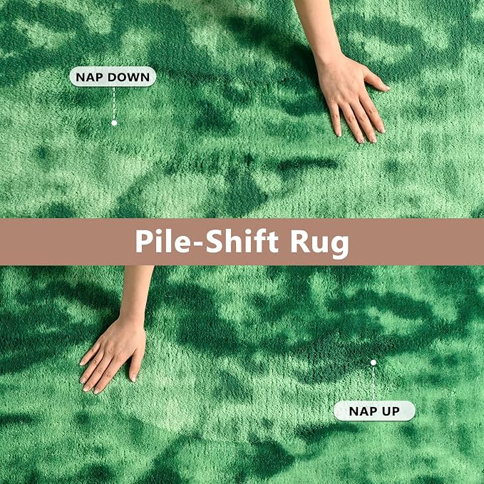 FinRèc 2x6 Washable Runner Rugs for Kitchen Hallway Bedroom, Low Pile Thin Ultra Soft Shag Rug, Non-Slip Carpet Indoor for Home Decor (Tie-dye Green)