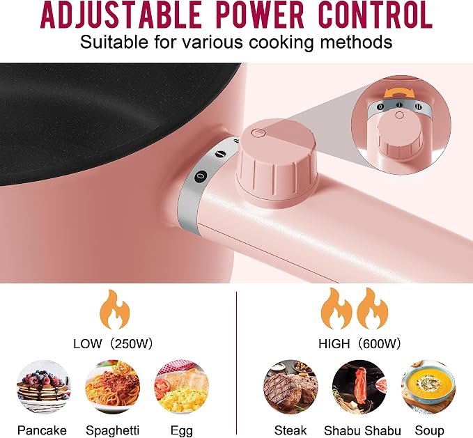 Topwit 1.5L Hot Pot Electric, Portable Ramen Cooker, Non-Stick Frying Pan | BPA-free, Glass Lid, Overheat & Boil-dry Protection, Electric Pot for Pasta, Steak, College Dorm Office Travel Essentials
