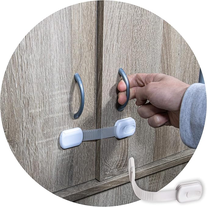 Inaya 16-Pack Child Proof Locks for Cabinet Doors, Drawers, Fridge, Toilet Seat, Dishwasher, Trash Can, Cupboard - 3M Adhesive - No Drilling - Baby Proofing Cabinet Locks