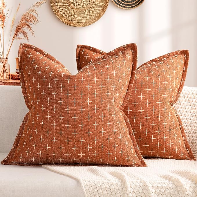 Fall Pillow Covers 18x18 Set of 2 Soft Polyester Textured Pillow Covers with Stylish Flange Edge Cozy Farmhouse Throw Pillows for Couch Bed Sofa Living Room