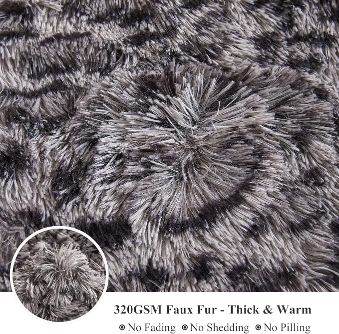 XeGe Luxury Faux Fur Leopard Print Throw, Soft 50x60 Cheetah Print Fluffy Blanket, Shaggy Plush Decorative Couch Blanket, Cute Furry Fuzzy Animal Throw for Sofa Bed, Light Grey