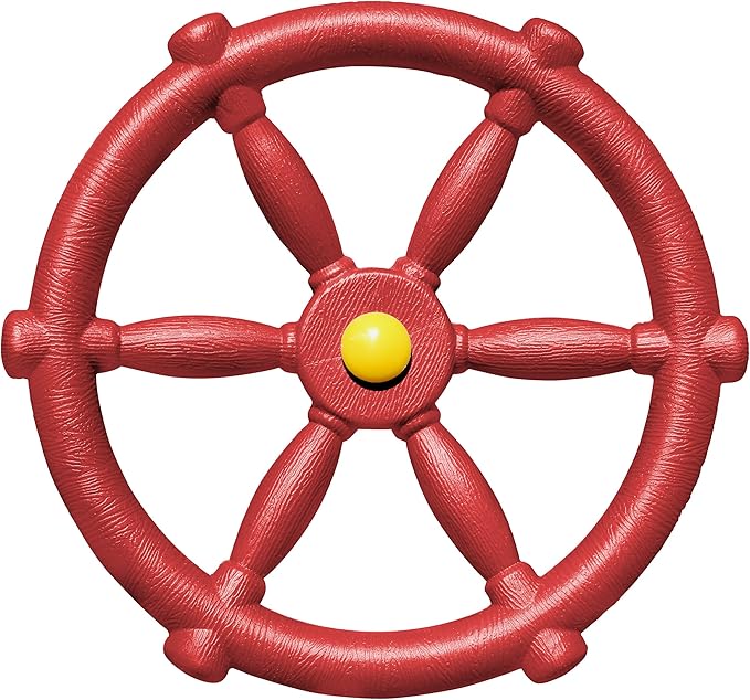Jungle Gym Kingdom Swing Set Accessories - Pirate Ship Steering Wheel for Kids Outdoor Playhouse, Treehouse & Backyard Playset - Playground Equipment (Red)