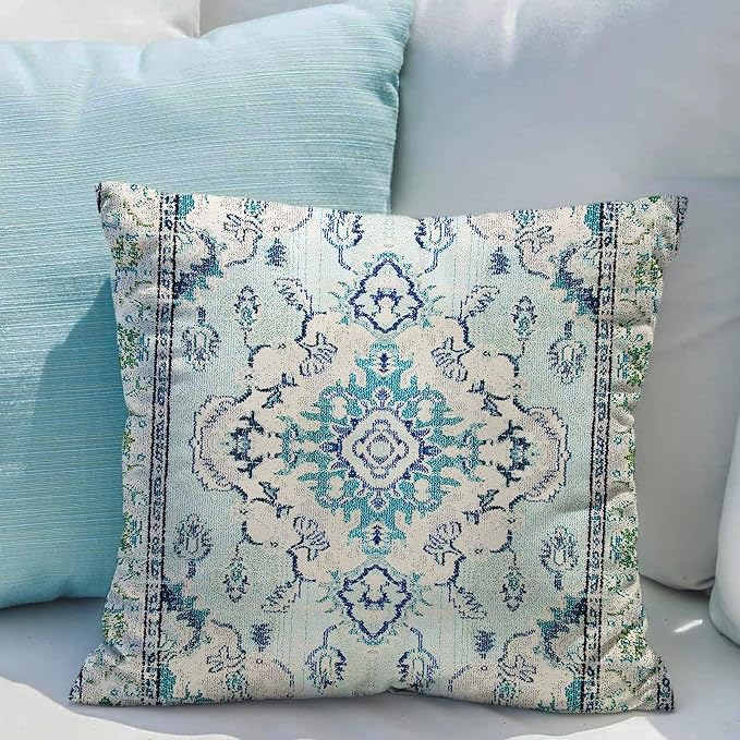 Snycler Boho Throw Pillow Covers 20x20 inch Set of 2 Teal Blue Boho Rug Carpet Double Sided Pattern Cotton Soft Pillow Case Cushion Cover Pillowcase for Couch Sofa Bed Decorative