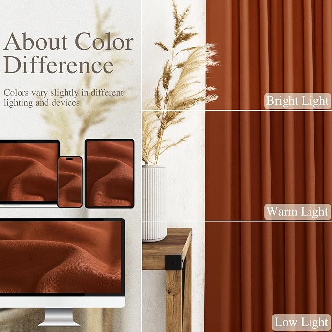 Nanspring Rust Linen Curtains 94 inches Long 2 Panel Back Tab Rod Pocket Rustic Farmhouse Boho Curtain for Dining Room Brick Burnt Bohemian Terracotta Colored Semi Sheer Curtains 94 inch Length